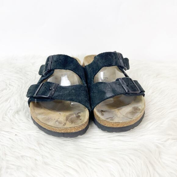 Betula Birkenstock 40 9 US Womens 7 US Mens Black Suede Leather Arizona Sandals - Picture 6 of 12
